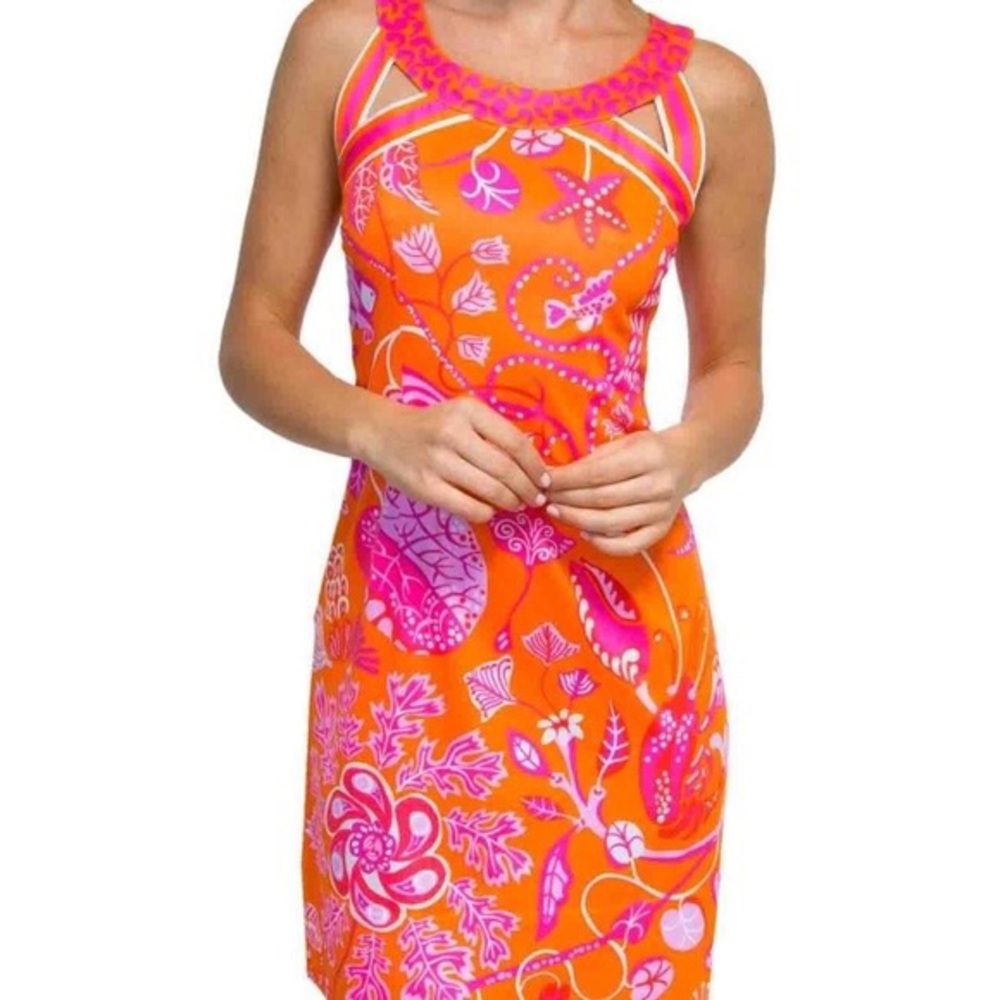 Gretchen Scott Isosceles Sea of Love Dress size Large NWT pink and orange resort
